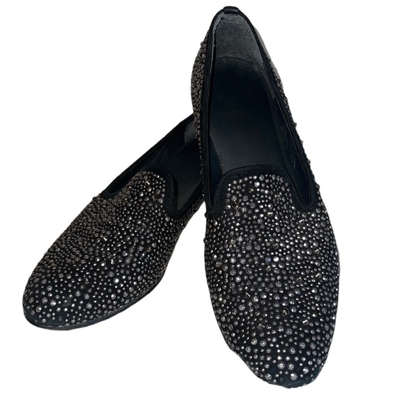 Stuart Weitzman Slipbead Studded Black Flats Sz-8 - Picture 1 of 9